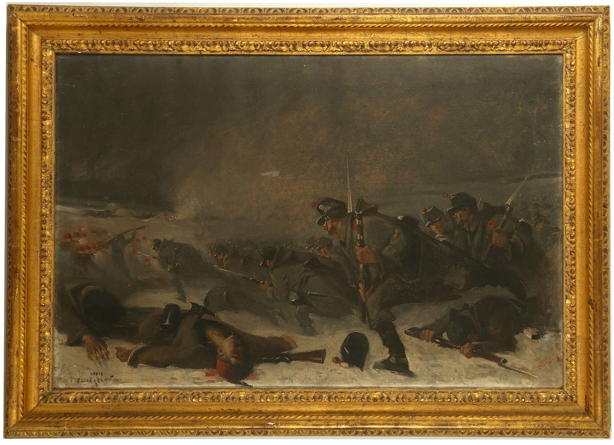 AFTER EMILIAN LAZARESCU 1878-1934. 'Battle Scene from the Austro-Hungarian Was'. Oil on canvas.