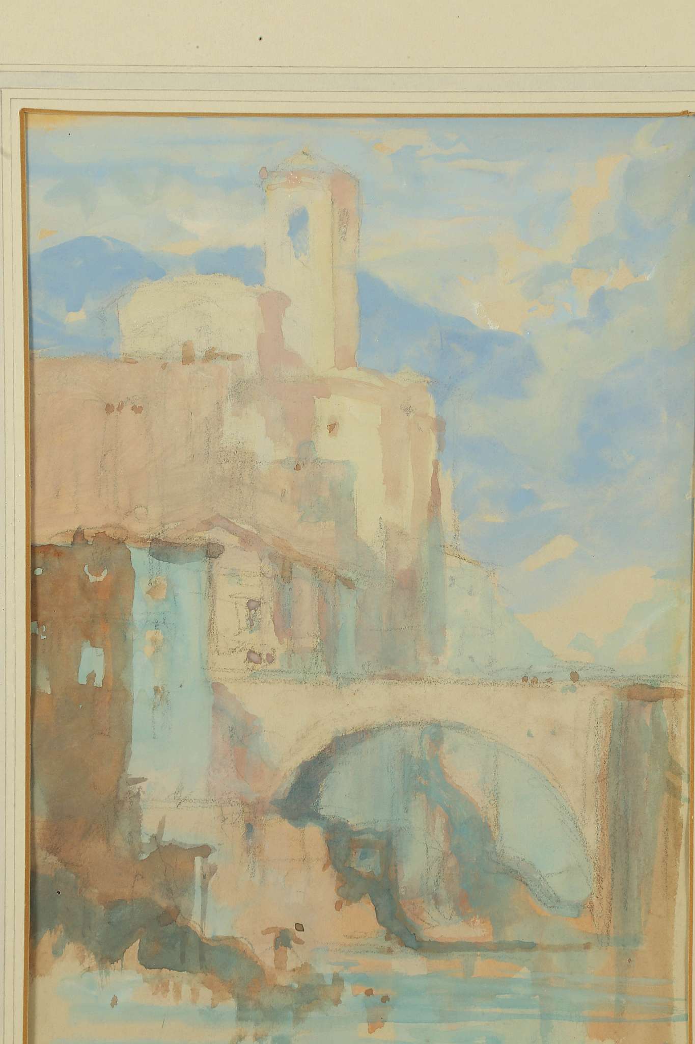 SIR FRANK BRANGWYN R.A. 1867-1956. 'Ponte Sul Brembo'. Watercolour and pencil study. Monogrammed - Image 3 of 4