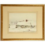 FRANK J. EGGINTON R.C.A. 1908-1990. 'A Snow Scene, County Down'. Watercolour. Signed. Label verso
