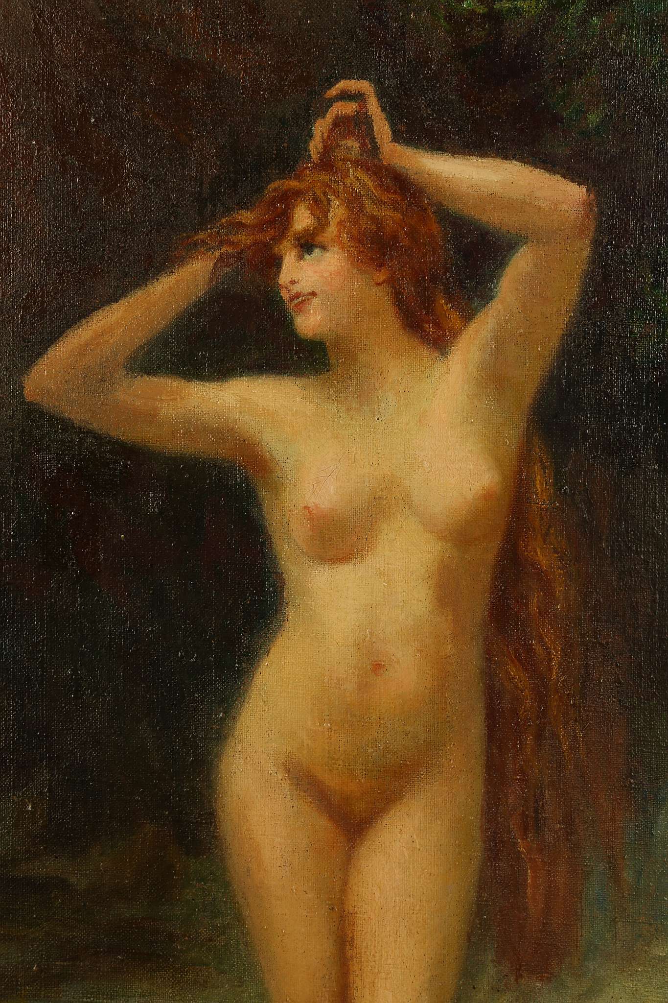 BRUNO WIESE 1865-1930 GERMAN. 'Nude in a Classical Landscape'. Oil on canvas. Signed lower left. - Image 6 of 12