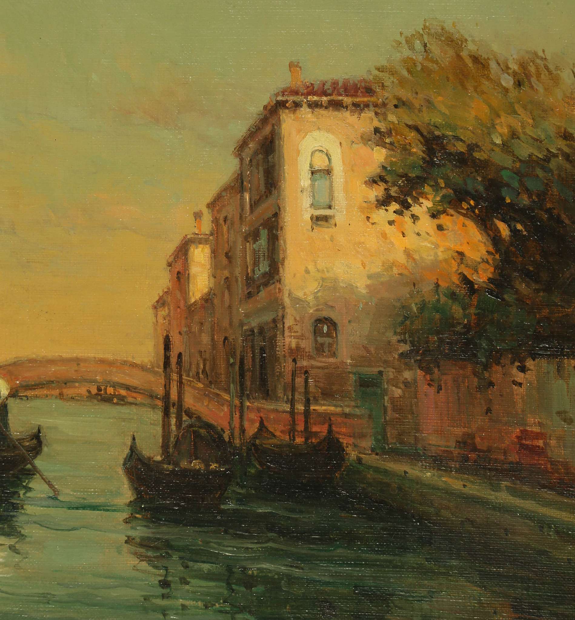 ANTOINE BOUVARD 1870-1956. 'Gondolier in a Venetian Backwater'. Oil on canvas canal view. Signed - Image 3 of 8