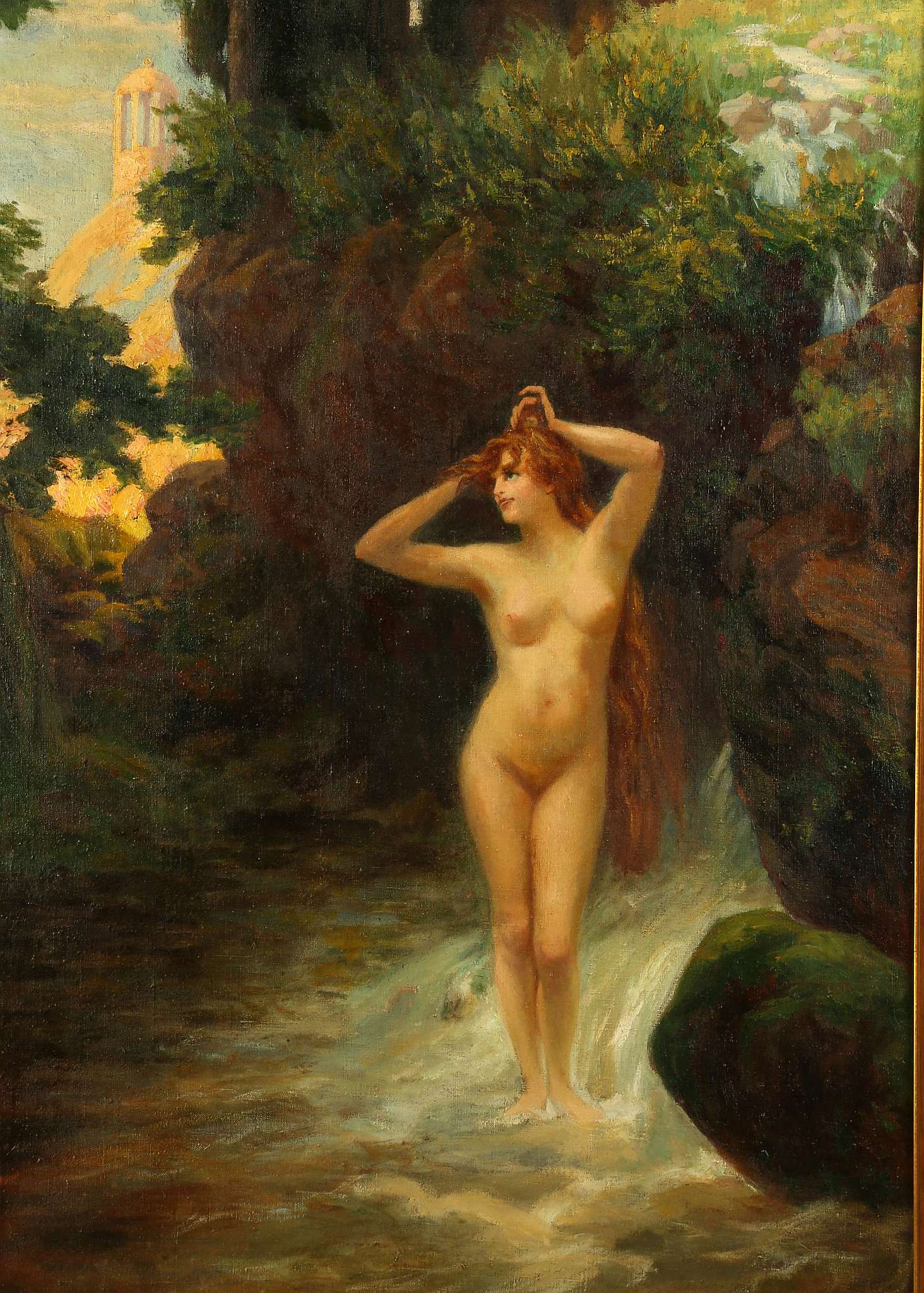 BRUNO WIESE 1865-1930 GERMAN. 'Nude in a Classical Landscape'. Oil on canvas. Signed lower left. - Image 3 of 12