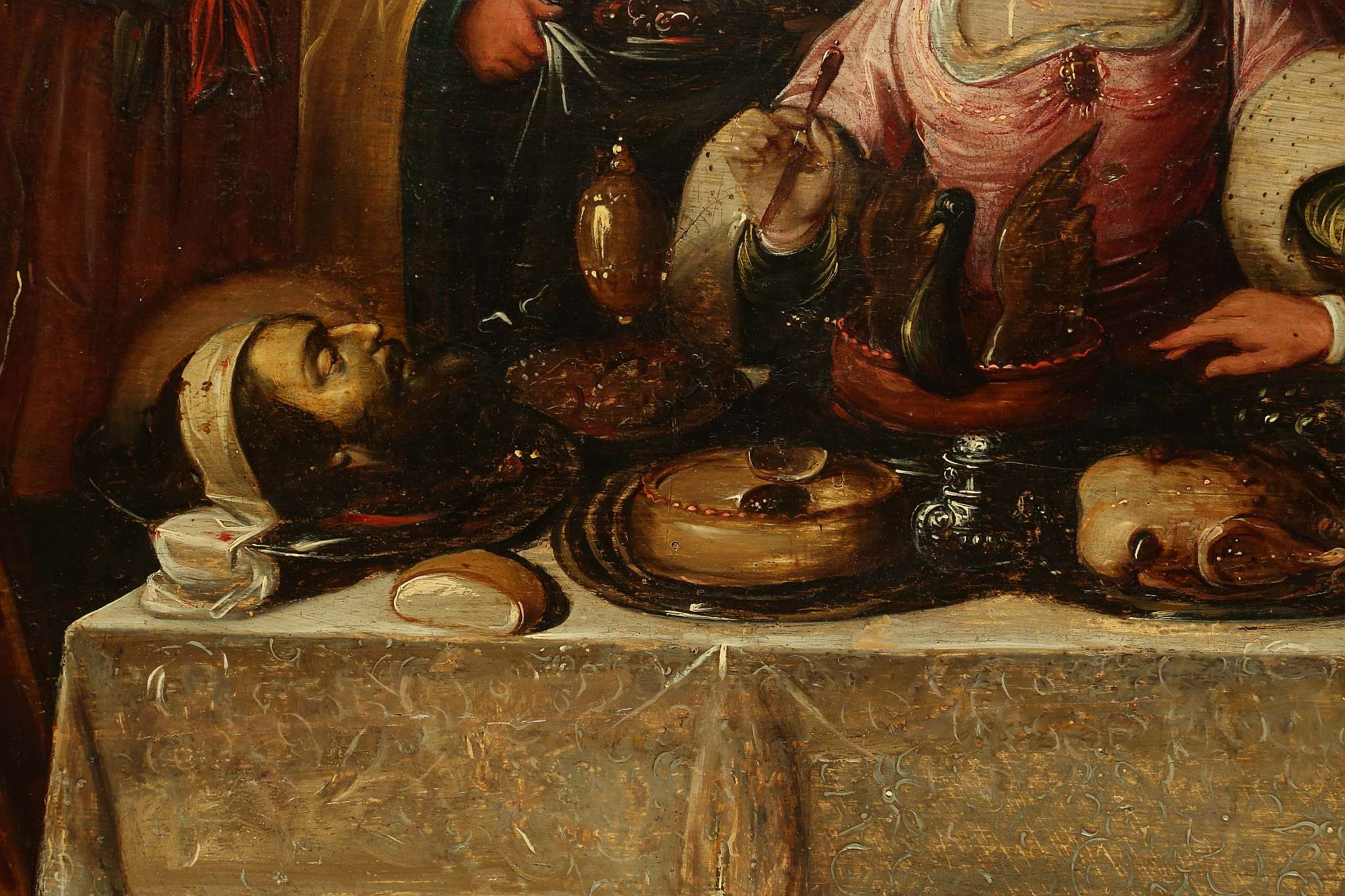 FLEMISH SCHOOL CIRCA 17TH CENTURY. 'The Decollation of the Baptist'. Oil on panel depiction of Herod - Image 5 of 10