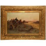 L. CARTIER, LATE 19TH CENTURY. 'A Bedouin Camp', and 'Out of the Sandstorm'. A pair of oil on canvas