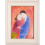 Dora Holzhandler 1928-2015 French. 'The Embrace'. Watercolour with pen and ink. Signed lower right