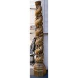 An 18th Century Italian baroque spiral carved giltwood column, with separate base, 225cm total