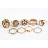 A collection of 9ct and other gem set rings, various (9).