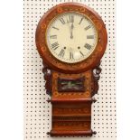 A Continental marquetry inlaid drop dial clock, 80cm high.