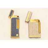 A gold plated Dunhill cigarette lighter with Lapis effect lacquer, together with a two-tone brushed