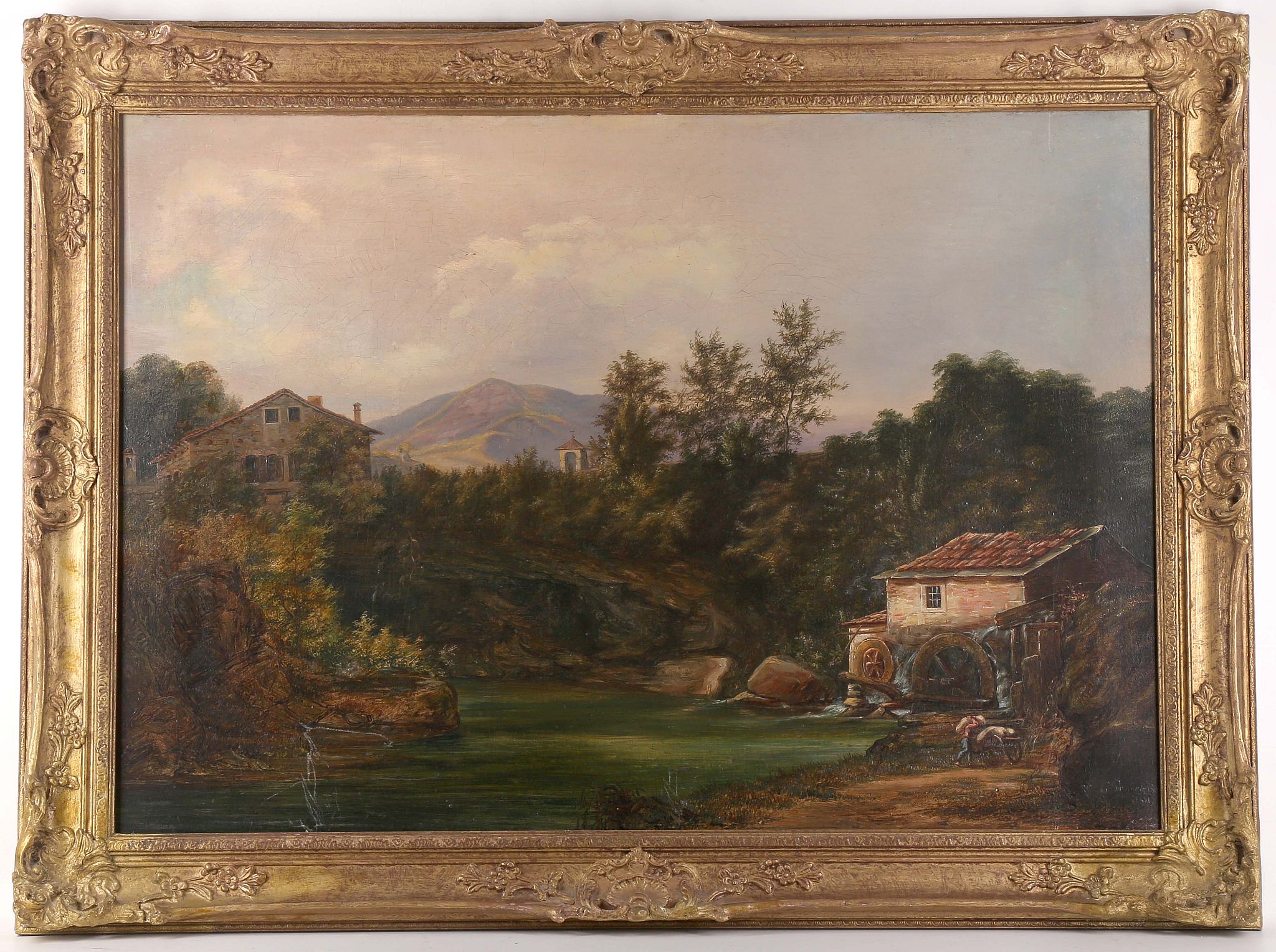 Mid - late 19th Century possibly French school. 'Watermill in the Landscape'. Oil on canvas