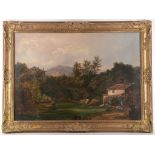 Mid - late 19th Century possibly French school. 'Watermill in the Landscape'. Oil on canvas