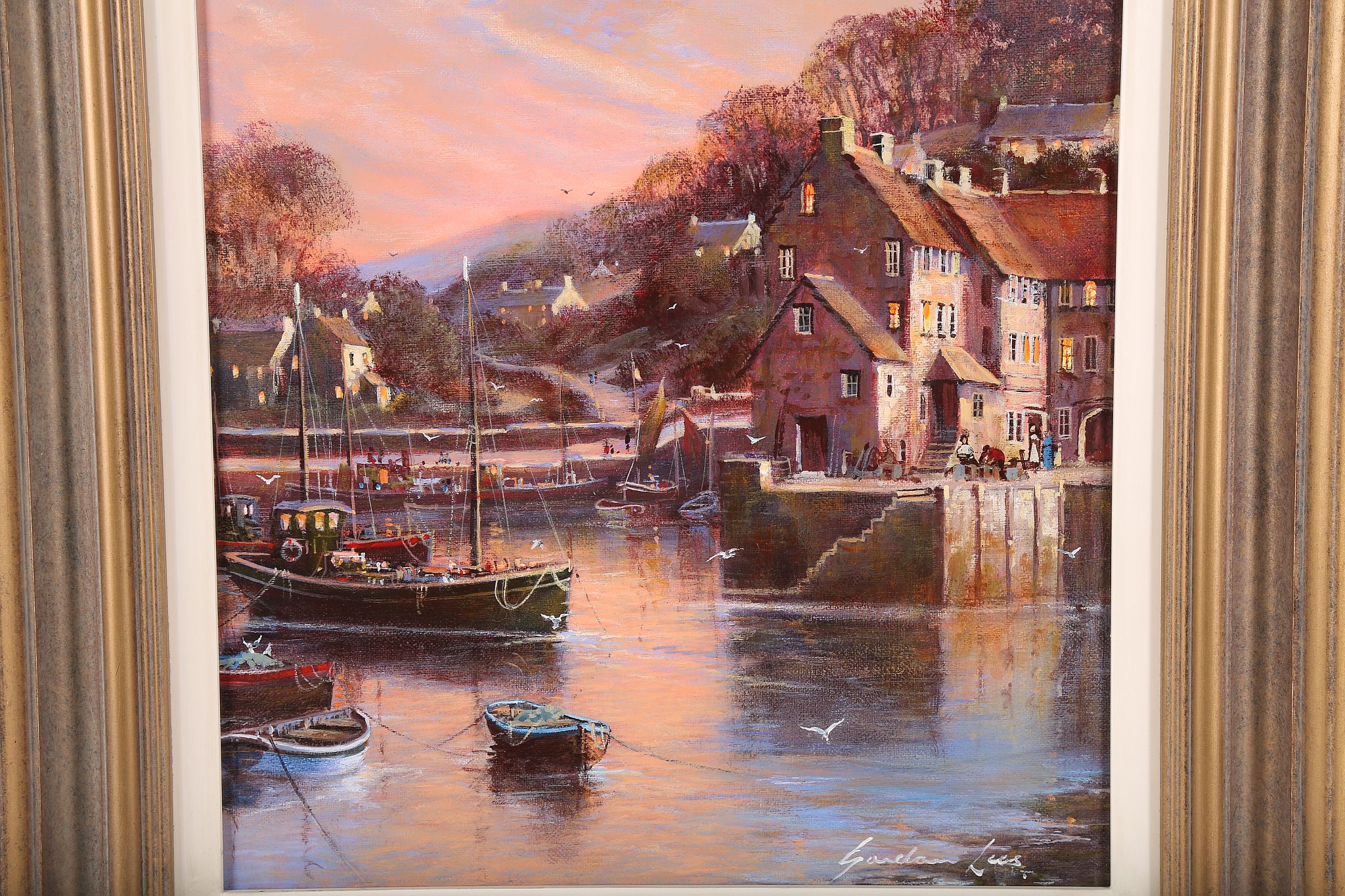 Gordon Lees, modern British school, English countryside with boats, possibly Cornwall fishing - Image 4 of 5