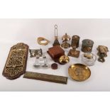 A collection of 15 desk related items, to include inkwells, letter racks, pen tray, paper clip,