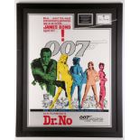James Bond 007 Dr No film poster, mounted alongside the signature of Sir Sean Connery, 96.5 x 76.5cm