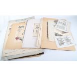 A varied selection of printed ephemera including figurative fashion plates, unmounted, various sizes