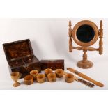 A set of wooden collectors items, to include 6 Mauchline ware items, to include napkin rings and a