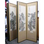 A mid 20th Century Chinese export 8 section folding screen, painted on one side with landscape