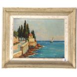 Noel Jourdain 1950, 'St Raphael on the Riviere', oil on canvas coastal view, signed and framed, 26 x