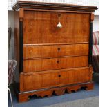 A 19th Century French elm secretaire with ebonised detail, fall front and fitted interior over three