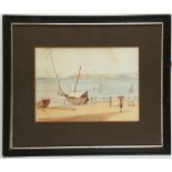 K.R. Velanker 1919, 'Fishing Boats on the Nile', a watercolour and pencil riverside scene, signed to