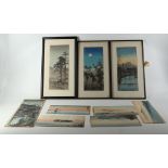 A collection of fourteen woodblock prints, including five prints by Shotei, and three reproduction