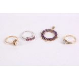 A small collection of jewellery, Including a cultured pearl ring, stamped 9ct, a pink tourmaline