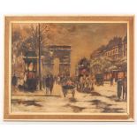 R. Bennett Valtin, early 20th Century. 'Paris in the Snow'. Exterior boulevard scene with horse-