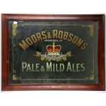 A large brewery advertising mirror 'Moors & Robson's Brewery, Pale and Mild Ales', in a wooden