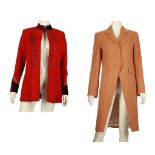 Two Moloh jackets, one bright red military style jacket, the other brown herringbone, both size UK