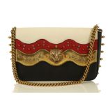 Gucci tiger motif wave flap bag, c.2016, black, gilt, red and cream leather applied with gilt and