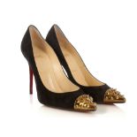 Christian Louboutin black and gold Geo Pump 100 heeled pumps, black suede with gilt spiked toe, size