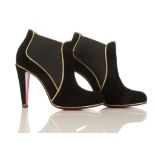 Christian Louboutin black and gold LouLou Boot 100, black suede with gilt leather piping, size 39 (