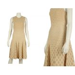 Alexander McQueen apricot dress, with honeycomb pattern design, sleeveless, size S