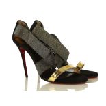 Christian Louboutin black and glitter Elasagram 100 heeled sandals, multicolour glitter elastic