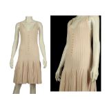 Chanel pale pink summer dress, ribbed cotton, rayon and polyester with faux baroque pearl details to