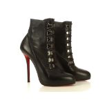 Christian Louboutin black Troopista 120 heeled boots, black calf with lace up design, size 39 (UK