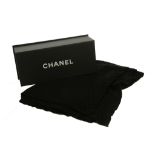 Chanel black cashmere long scarf, subtle padded CC motif to one corner, approx. 60cm wide, 200cm