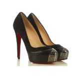 Christian Louboutin black astrakhan Maggie 140 platform pumps, black astrakhan with leather trim and