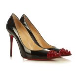 Christian Louboutin black Geo heeled pumps, black patent leather with red spiked tip, size 39 (UK