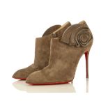 Christian Louboutin taupe Mrs Baba 100 ankle boots, taupe sued with swirl detail to one side, size