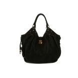 Louis Vuitton black leather Mahina XL tote bag, date code for 2010, perforated monogram design, gilt