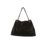 Gucci black leather Soho tote bag, with subtle gilt metal chain handles, 45cm wide, 32cm high,