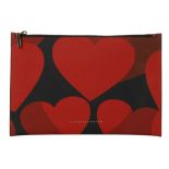 Victoria Beckham 'hearts' pouch, red and blue printed PVC with blue calf lined interior, 27cm