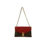 Louis Vuitton Pallas Chain Flap bag, date code for 2016, monogram canvas with bright red leather