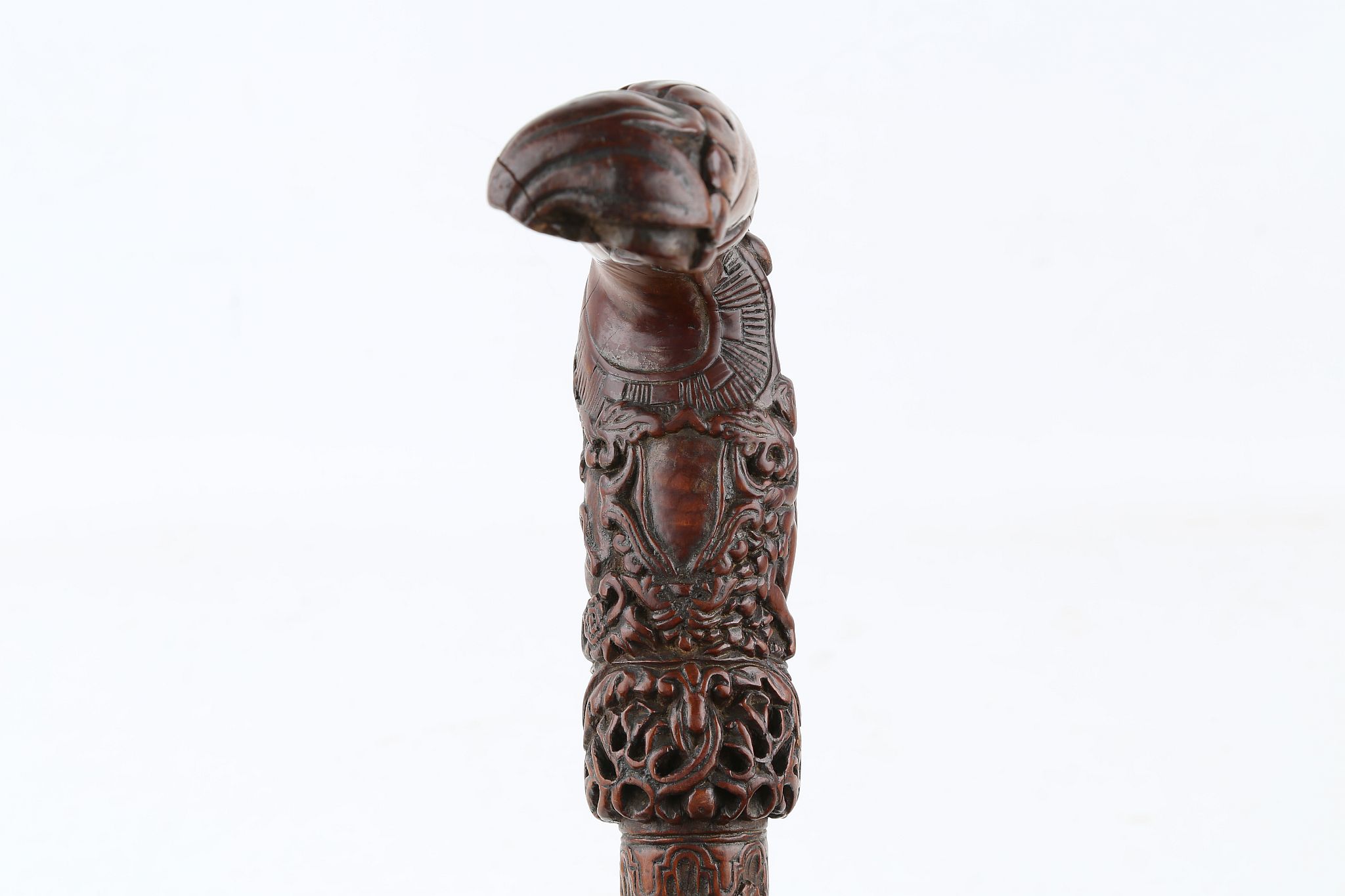 A GOOD EARLY 19TH CENTURY FOLK ART CANE, with profuse carved of people, animals and hunting - Image 4 of 8