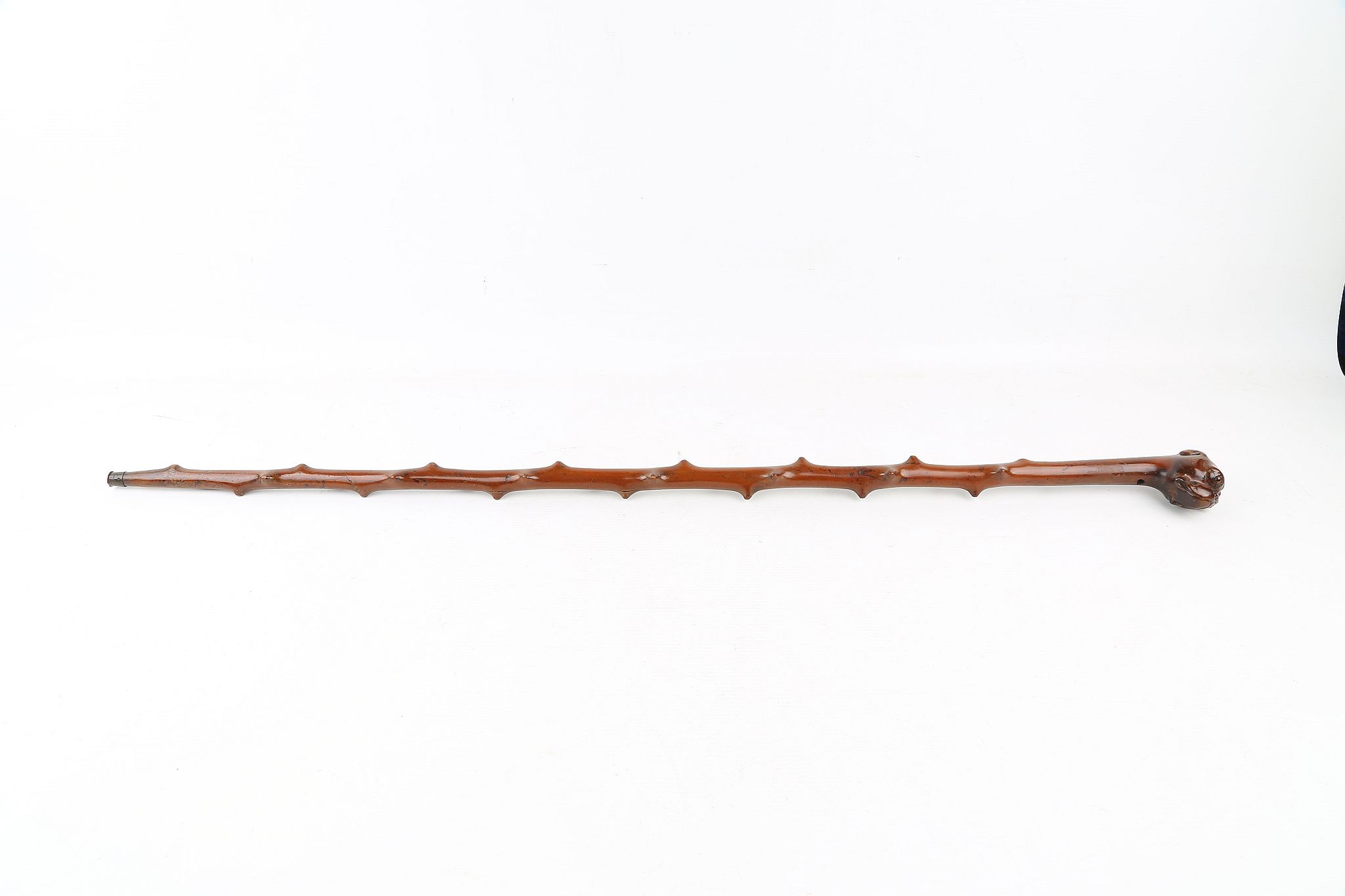 A ONE PIECE FOLK ART CANE, bulldog handle with glass eyes, 34 inches (87cm). - Image 7 of 7