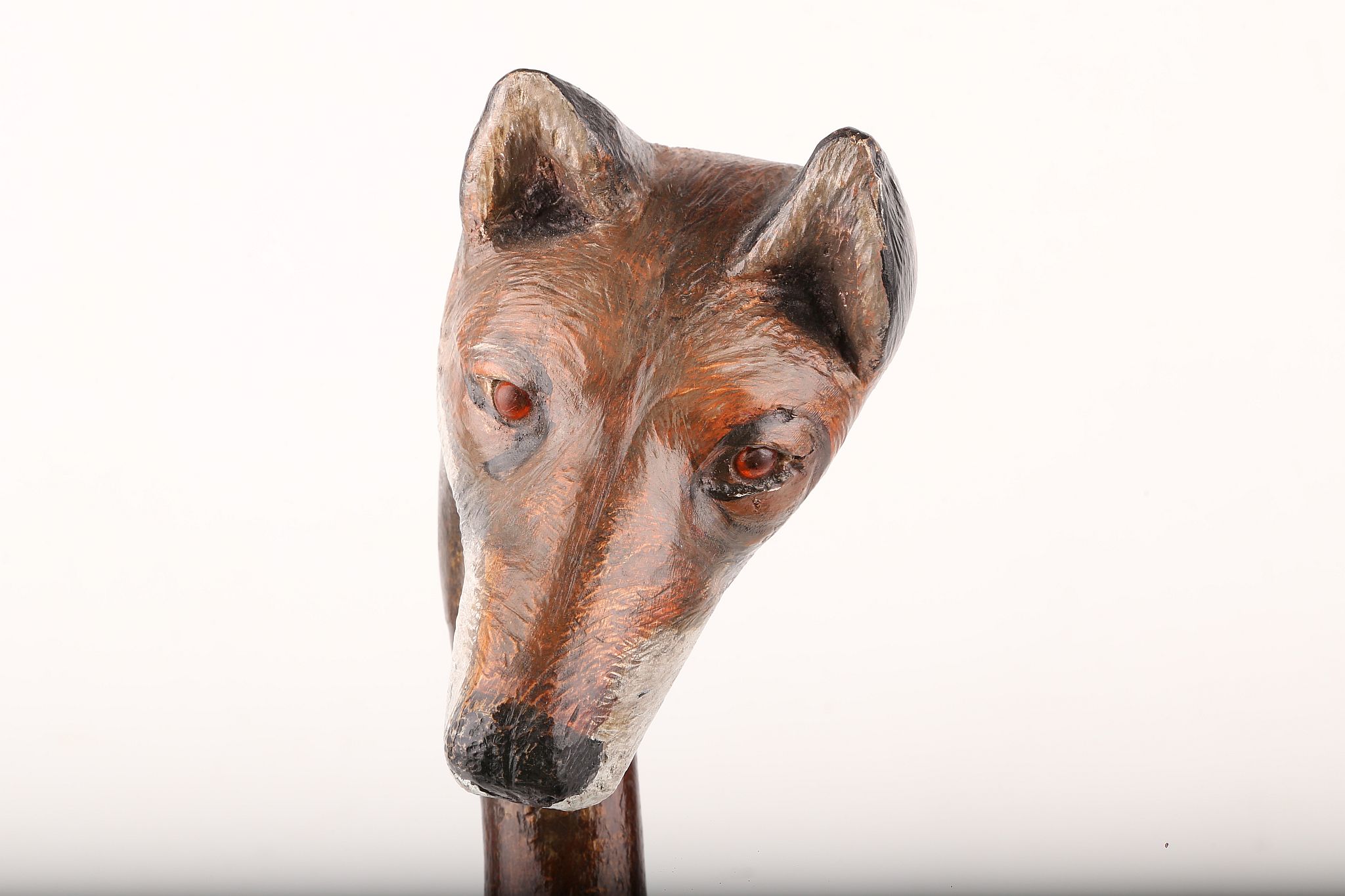 AN AMUSING TALL STICK, with large 'fox head' root ball handle, hand coloured, 94cm. - Image 2 of 6