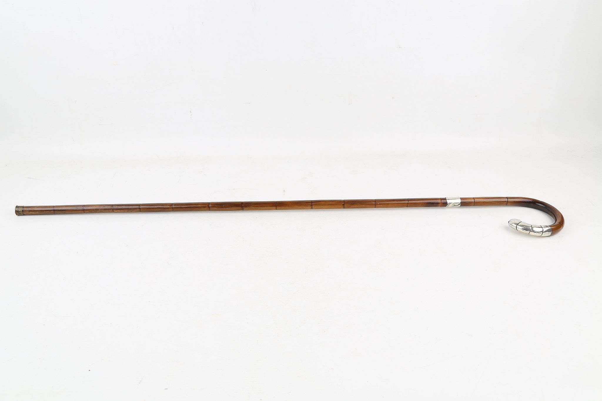 A FIRST WORLD WAR INTEREST, SQUARE SECTION CROOK HANDLE BAMBOO CANE, with silver collar engraved ' - Image 6 of 6