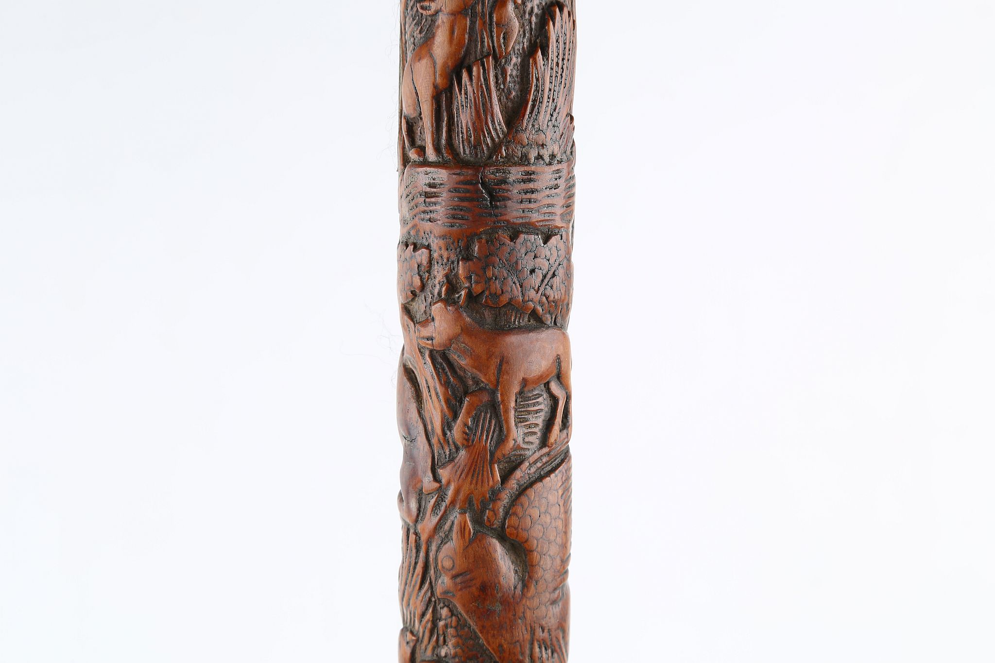 A GOOD EARLY 19TH CENTURY FOLK ART CANE, with profuse carved of people, animals and hunting - Image 7 of 8