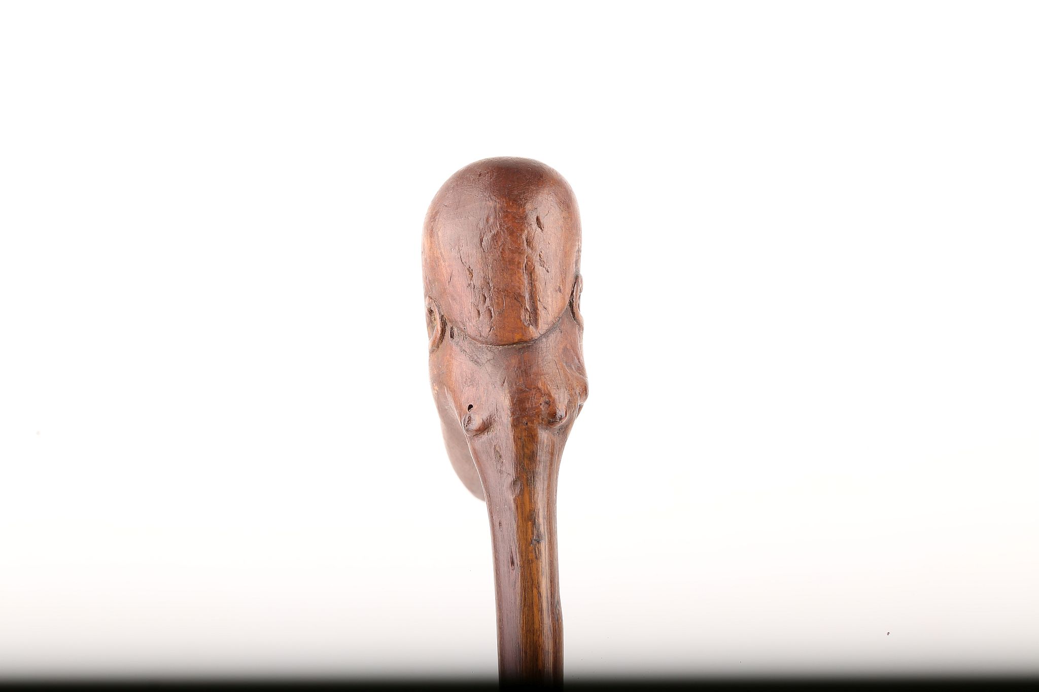 A FOLK ART CANE c.1860, with carved bearded head silver collar, 95cm. - Image 4 of 6